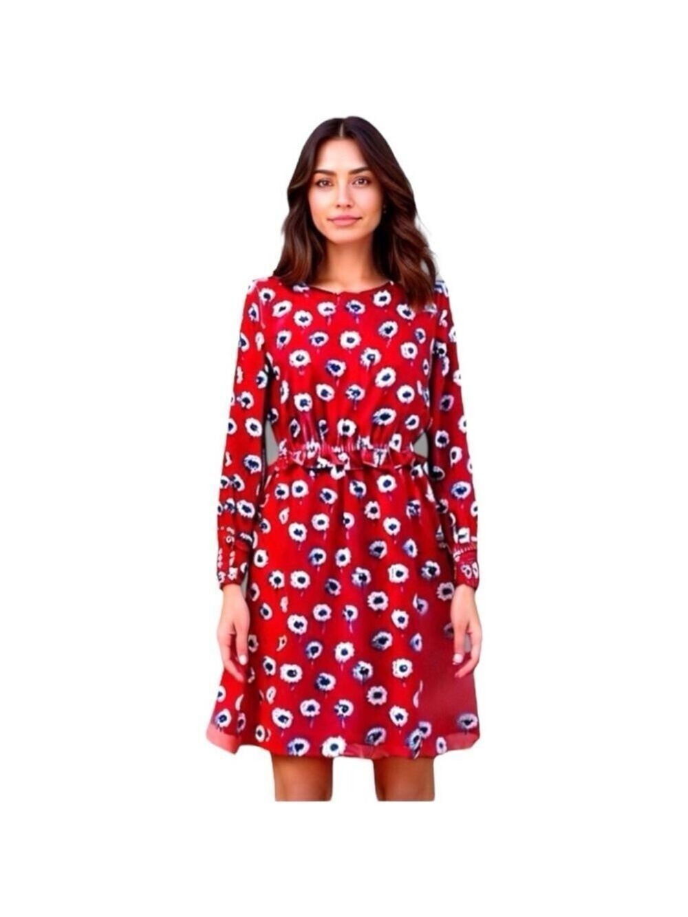 J. Crew Red Dandelion Floral Long Sleeve Dress Fully Lined Women’s Size 2